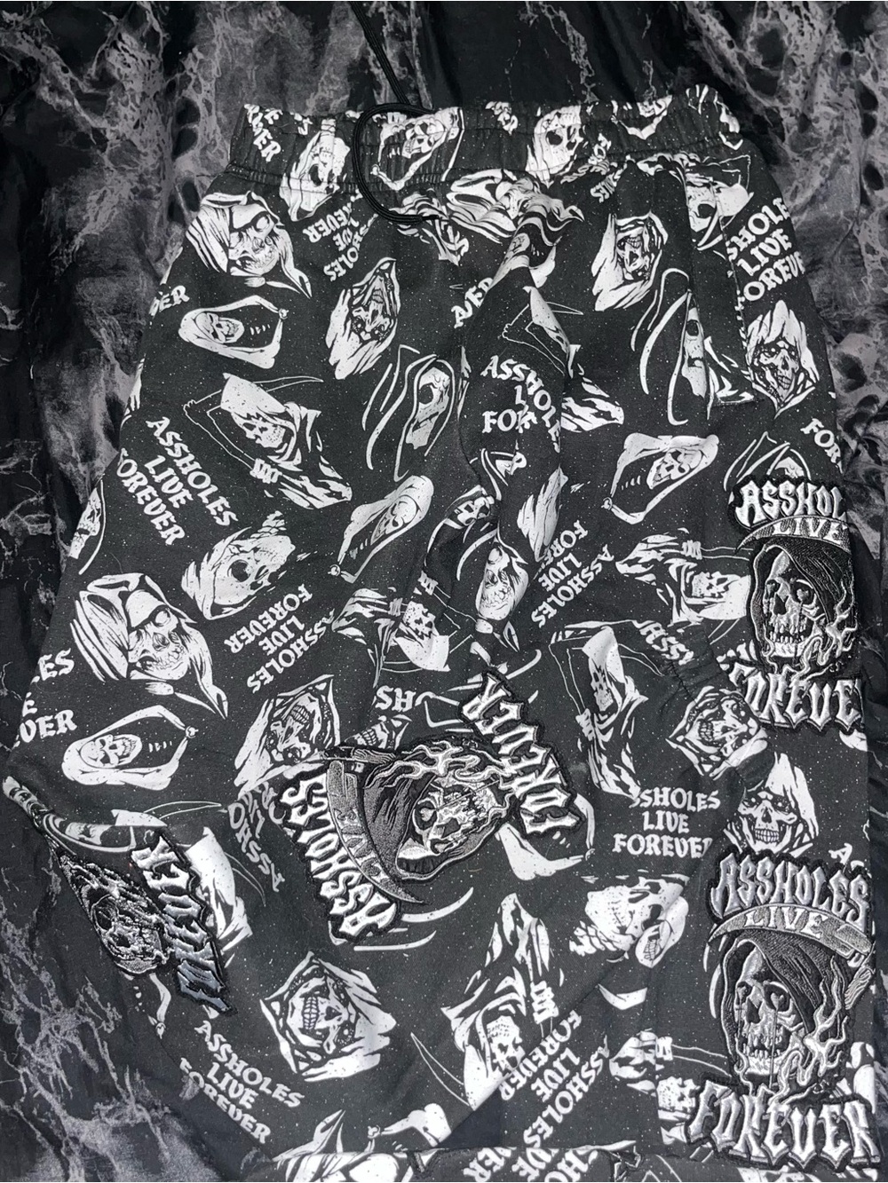 Assholes live forever Black & White Skull Graphic Joggers size small
